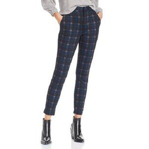 Aqua Navy Stretch Pants High Rise Slim Green Navy Plaid SZ S NEW